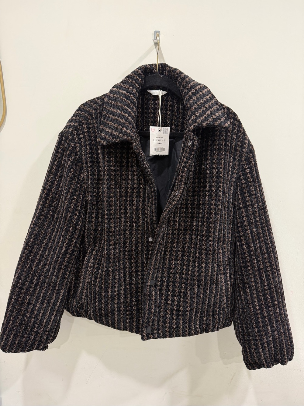 Zara Man Black and Brown Textured Puffer Jacket Size Large